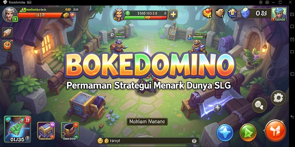 Screenshot BOKEDOMINO menampilkan strategi permainan SLG yang mendebarkan.