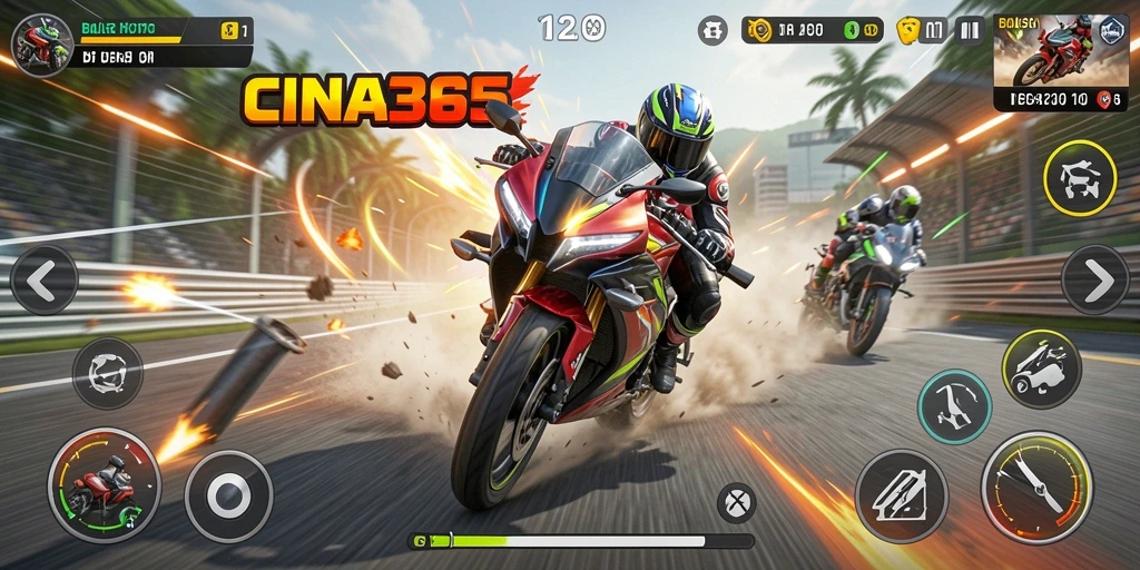 Tampilan gameplay menegangkan dalam balapan motor CINA365.