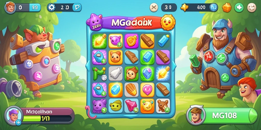 Screenshot gameplay MG108 menampilkan level Match-3 yang seru.