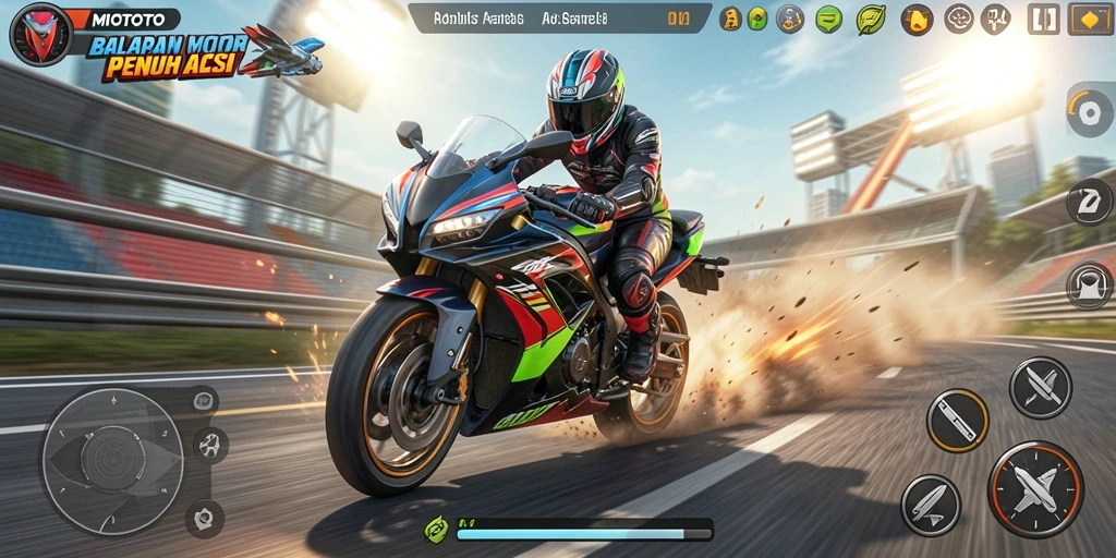 Tampilan gameplay balapan motor yang seru di MIOTOTO.