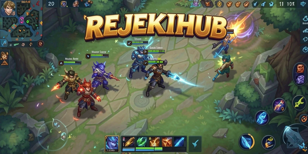Screenshot gameplay <strong>REJEKIHUB</strong> yang menunjukkan aksi seru di arena MOBA.