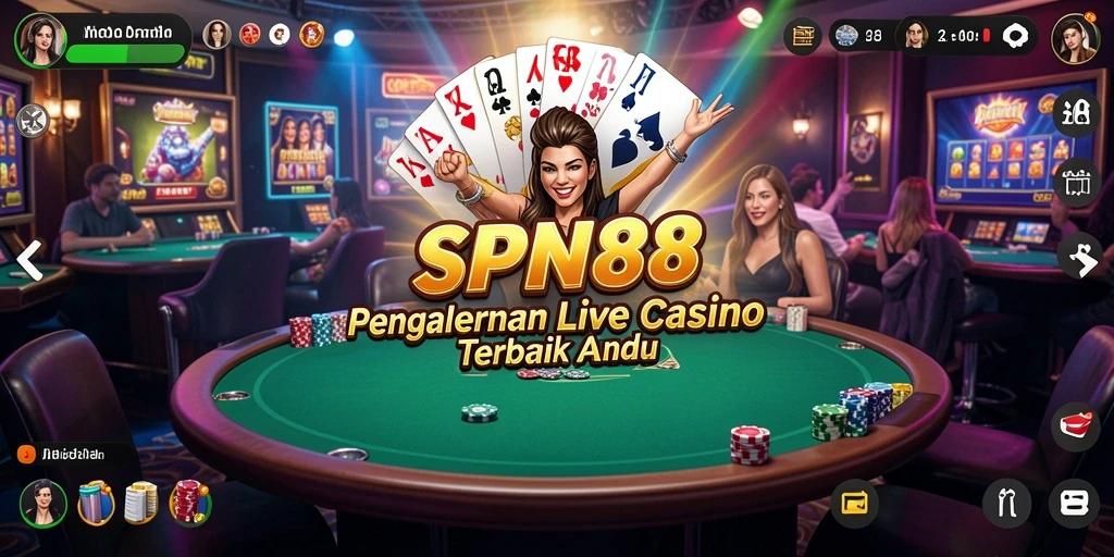 Tangkapan layar gameplay SPN88 yang menunjukkan suasana Live Casino yang mendebarkan.