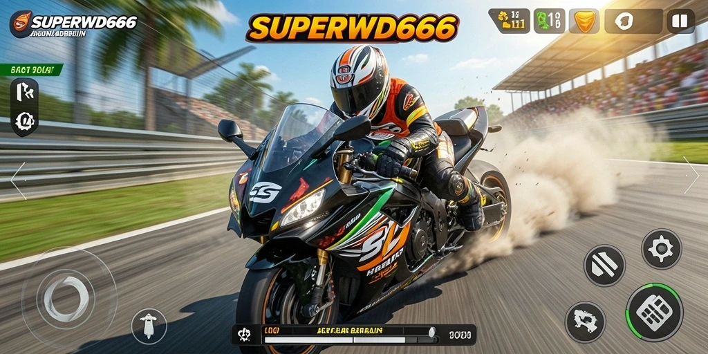 Gameplay mendebarkan dari SUPERWD666 dalam aksi balap yang intens.